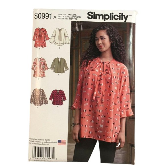 Simplicity S0991 Misses Loose Flowing Tunic Top XXS - XXL Uncut Cottagecore 2016 - Picture 2 of 8